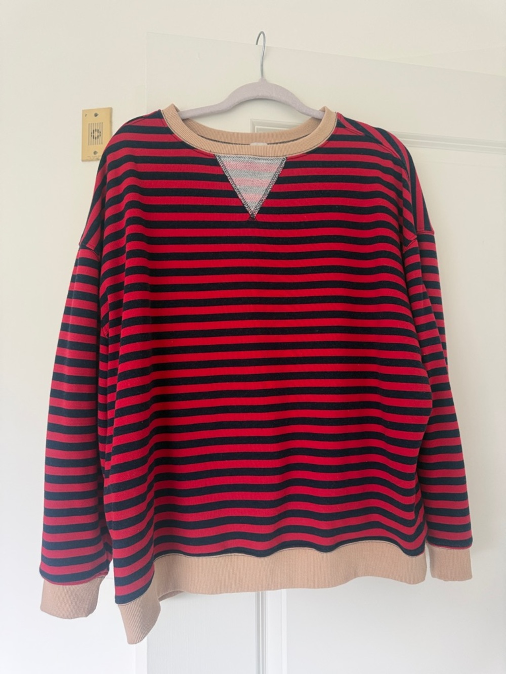 Striped Red and Black Casual Sweatshirt with Tan Trim